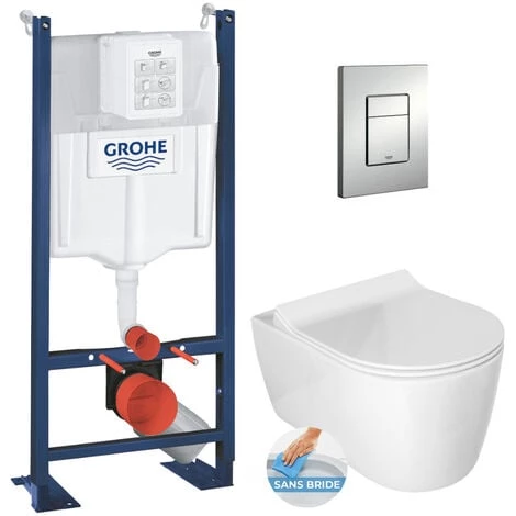 Grohe / Idevit Pack WC Rapid SL Autoportant + WC Sans Bride Alfa Avec Fixations Invisibles + Abattant Softclose + Plaque Chrome Mat 3 Grohe / Idevit Pack WC Rapid SL Autoportant + WC Sans Bride Alfa Avec Fixations Invisibles + Abattant Softclose + Plaque Chrome Mat