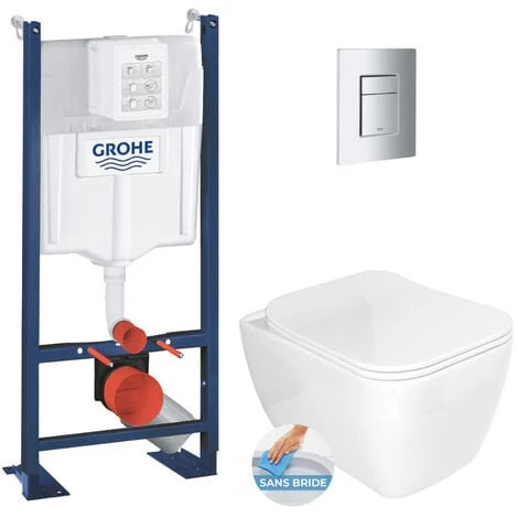 Grohe Pack WC Rapid SL Autoportant + WC Sans Bride Havana Avec Fixations Invisibles + Abattant Softclose + Plaque Chrome Mat 3 Grohe Pack WC Rapid SL Autoportant + WC Sans Bride Havana Avec Fixations Invisibles + Abattant Softclose + Plaque Chrome Mat