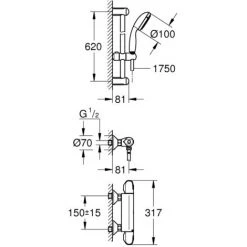 Grohe Pack Mitigeur Douche Thermostatique Mural 2 Trous Grotherm 1000 Chrome Complet + Produit Entretien -GROHE Soldes 55568440 2