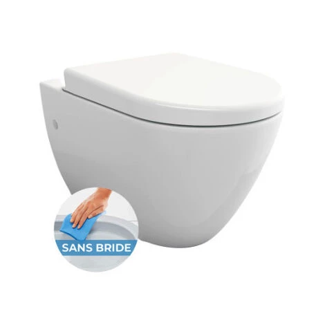 Grohe Pack WC Bâti-autoportant Rapid SL + WC Sans Bride Bello Avec Fixations Invisibles + Abattant Softclose + Plaque Chrome Mat 5 Grohe Pack WC Bâti-autoportant Rapid SL + WC Sans Bride Bello Avec Fixations Invisibles + Abattant Softclose + Plaque Chrome Mat – Image 3