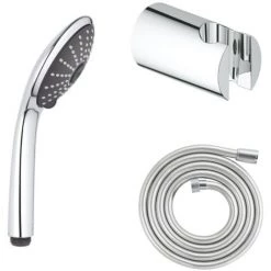 GROHE Douchette 3 Jets Vitalio Joy 110 Massage Chromé Avec Flexible 200 Et Support Rond