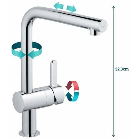 Grohe Flair Robinet De Cuisine Avec Bec L Et Douchette Extractible Argent - Argent 4 Grohe Flair Robinet De Cuisine Avec Bec L Et Douchette Extractible Argent - Argent – Image 2