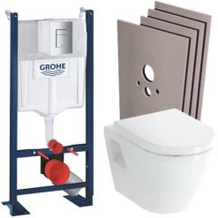 Grohe Pack WC Bâti Autoportant Rapid SL + WC Suspendu Integra Avec Abattant + Set Habillage + Plaque Chrome Mat
