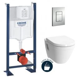Grohe Pack WC Bâti Autoportant Rapid SL + WC Suspendu Vitra S50 + Abattant Softclose + Plaque Chrome (ProjectS50Softclose-5)