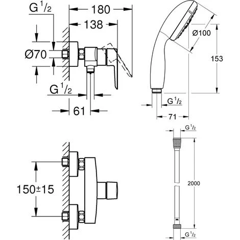 GROHE Mitigeur De Douche Start 2021 Monocommande Avec Douchette 3jets Vitalio Start 100 Et Flexible 200cm 4 GROHE Mitigeur De Douche Start 2021 Monocommande Avec Douchette 3jets Vitalio Start 100 Et Flexible 200cm – Image 2