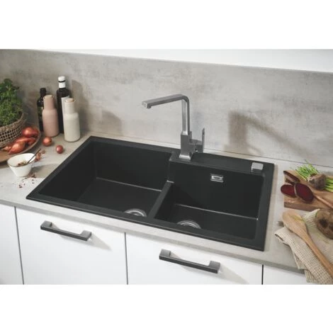 GROHE Evier 2 Cuves Quartz Composite K500, Gris Granite 4 GROHE Evier 2 Cuves Quartz Composite K500, Gris Granite – Image 2