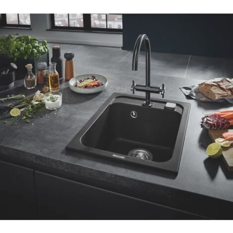 GROHE Evier 1 Cuve En Quartz Composite K700, Noir Granite, 40 X 50 4 GROHE Evier 1 Cuve En Quartz Composite K700, Noir Granite, 40 X 50 – Image 2