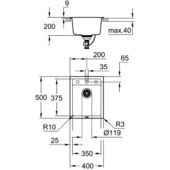 GROHE Evier 1 Cuve En Quartz Composite K700, Noir Granite, 40 X 50 7 GROHE Evier 1 Cuve En Quartz Composite K700, Noir Granite, 40 X 50 -GROHE Soldes 58093877 3