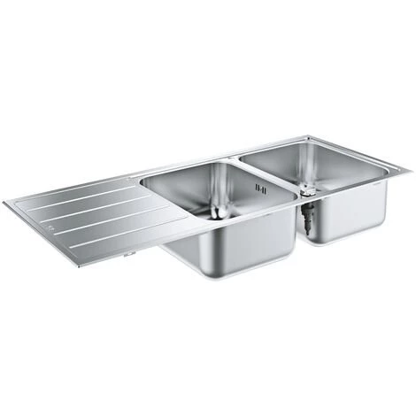 GROHE Evier 2 Cuves Avec égouttoir Réversible En Acier Inoxydable K500 3 GROHE Evier 2 Cuves Avec égouttoir Réversible En Acier Inoxydable K500