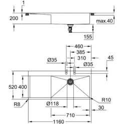 GROHE Evier 1 Cuve Avec égouttoir En Acier Inoxydable K1000, Egouttoir A Droite -GROHE Soldes 58180552 3