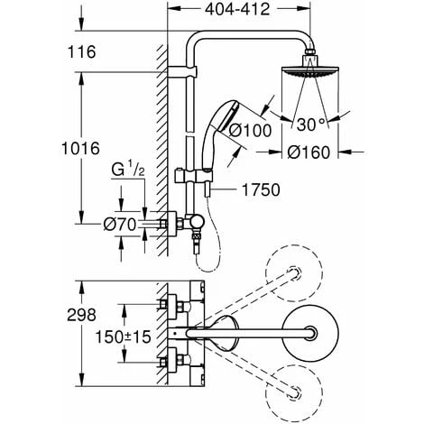 GROHE Vitalio Start System 160 Colonne De Douche Avec Mitigeur Thermostatique Chromé 27960000 5 GROHE Vitalio Start System 160 Colonne De Douche Avec Mitigeur Thermostatique Chromé 27960000 – Image 3