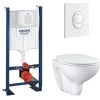 Grohe Pack WC Suspendu Sans Bride Bau Ceramic Avec Abattant, Bâti Support WC Grohe Rapid SL Project Et Plaque De Commande Start, Blanc Alpin