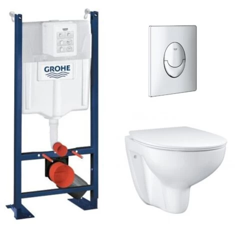 GROHE Pack WC Sans Bride Bau Ceramic Avec Abattant Slim + Bâti Support WC Rapid SL + Plaque De Commande Start, Chromé 3 GROHE Pack WC Sans Bride Bau Ceramic Avec Abattant Slim + Bâti Support WC Rapid SL + Plaque De Commande Start, Chromé