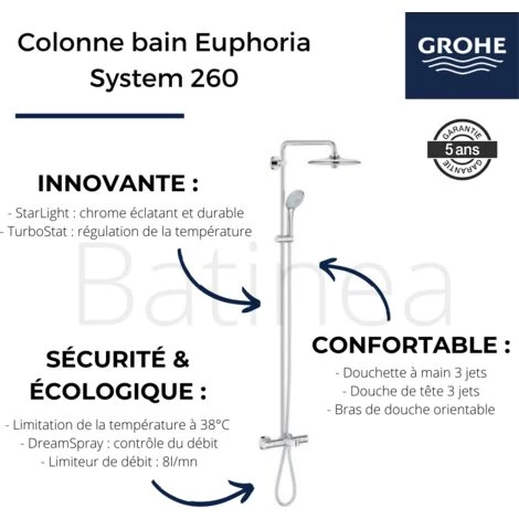 GROHE Colonne Bain Douche Euphoria System 260 Avec Nettoyant GrohClean 4 GROHE Colonne Bain Douche Euphoria System 260 Avec Nettoyant GrohClean – Image 2