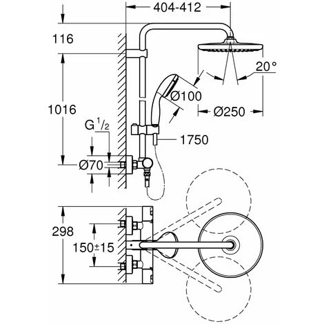 GROHE Vitalio Start System 250 Colonne De Douche Avec Mitigeur Thermostatique 26816000 6 GROHE Vitalio Start System 250 Colonne De Douche Avec Mitigeur Thermostatique 26816000 – Image 4