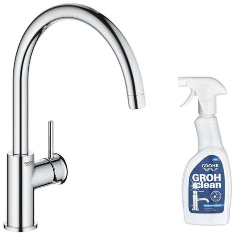 GROHE Mitigeur Cuisine Start Classic Bec Haut Chromé + Nettoyant Robinetterie GrohClean 3 GROHE Mitigeur Cuisine Start Classic Bec Haut Chromé + Nettoyant Robinetterie GrohClean