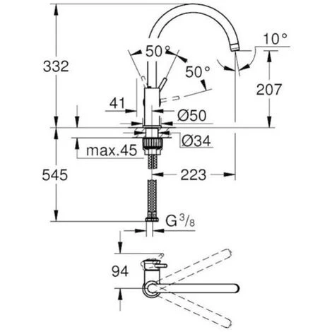 GROHE Mitigeur Cuisine Start Classic Bec Haut Chromé + Nettoyant Robinetterie GrohClean 4 GROHE Mitigeur Cuisine Start Classic Bec Haut Chromé + Nettoyant Robinetterie GrohClean – Image 2