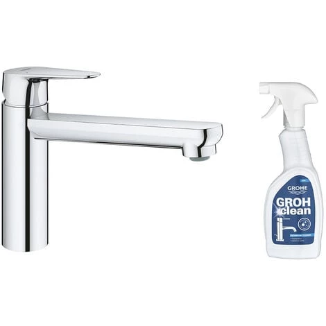 GROHE Mitigeur Cuisine Start Curve Bec Bas Chromé + Nettoyant Robinetterie GrohClean 3 GROHE Mitigeur Cuisine Start Curve Bec Bas Chromé + Nettoyant Robinetterie GrohClean
