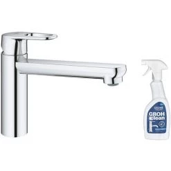 GROHE Mitigeur Cuisine Start Flow Bec Bas Chromé + Nettoyant Robinetterie GrohClean