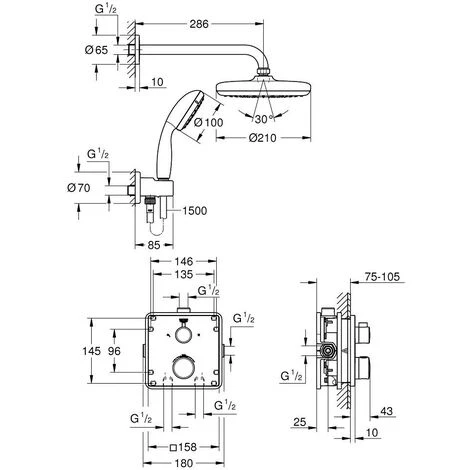 GROHE Ensemble Douche Encastrable Grohtherm Tempesta 210 Avec Nettoyant Robinetterie GrohClean 6 GROHE Ensemble Douche Encastrable Grohtherm Tempesta 210 Avec Nettoyant Robinetterie GrohClean – Image 4