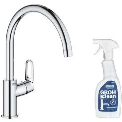 GROHE Mitigeur Cuisine Start Flow Bec Haut Chromé + Nettoyant Robinetterie GrohClean