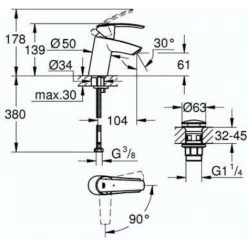 GROHE Mitigeur Lavabo Start Taille S Chromé Avec Nettoyant Robinetterie GrohClean -GROHE Soldes 60582397 2