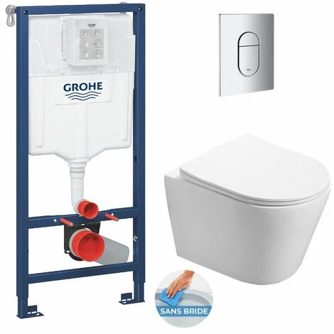Grohe Pack WC Bâti-support Rapid SL + WC Sans Bride Infinitio + Abattant Softclose + Plaque Chrome (RapidSL-Infinitio-8) 3 Grohe Pack WC Bâti-support Rapid SL + WC Sans Bride Infinitio + Abattant Softclose + Plaque Chrome (RapidSL-Infinitio-8)