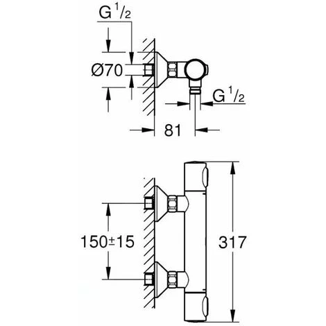 Grohe Precision Flow Set De Mitigeur De Douche Thermostatique + Douchette 2 Jets + Barre De Douche 600mm + Flexible 1750mm, Chrome 5 Grohe Precision Flow Set De Mitigeur De Douche Thermostatique + Douchette 2 Jets + Barre De Douche 600mm + Flexible 1750mm, Chrome – Image 3