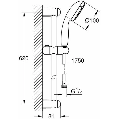 Grohe Precision Flow Set De Mitigeur De Douche Thermostatique + Douchette 2 Jets + Barre De Douche 600mm + Flexible 1750mm, Chrome 7 Grohe Precision Flow Set De Mitigeur De Douche Thermostatique + Douchette 2 Jets + Barre De Douche 600mm + Flexible 1750mm, Chrome – Image 5