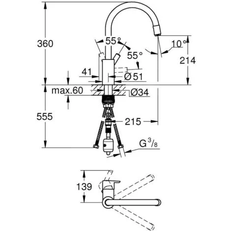 GROHE Mitigeur Cuisine Feel Bec Haut Chromé Douchette Extractible Avec Nettoyant GrohClean 4 GROHE Mitigeur Cuisine Feel Bec Haut Chromé Douchette Extractible Avec Nettoyant GrohClean – Image 2