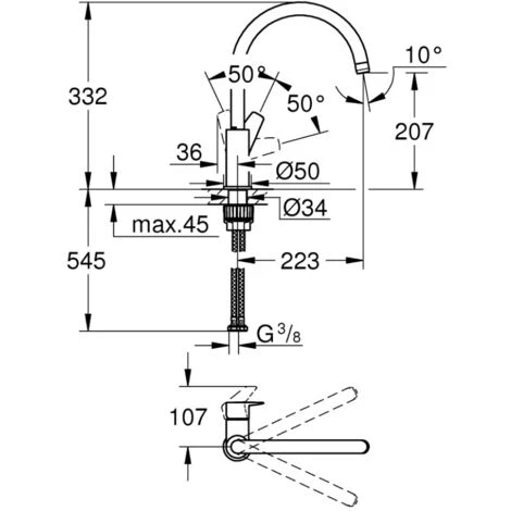 GROHE Mitigeur Cuisine Start Edge Bec Haut Chromé Avec Nettoyant GrohClean 4 GROHE Mitigeur Cuisine Start Edge Bec Haut Chromé Avec Nettoyant GrohClean – Image 2