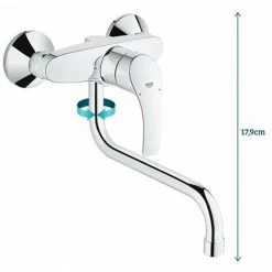 Grohe Eurosmart Robinet De Cuisine Mural Avec Connexions Et Bec Bas Tournant Entraxe = 15cm Saillie 27.7cm Chrome - Chrome -GROHE Soldes 64568884 4