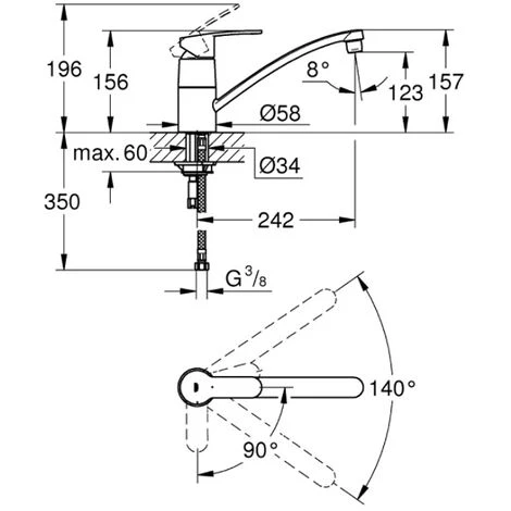 Robinet Mitigeur Cuisine GROHE Eurostyle Cosmopolitan Bec Bas 4 Robinet Mitigeur Cuisine GROHE Eurostyle Cosmopolitan Bec Bas – Image 2