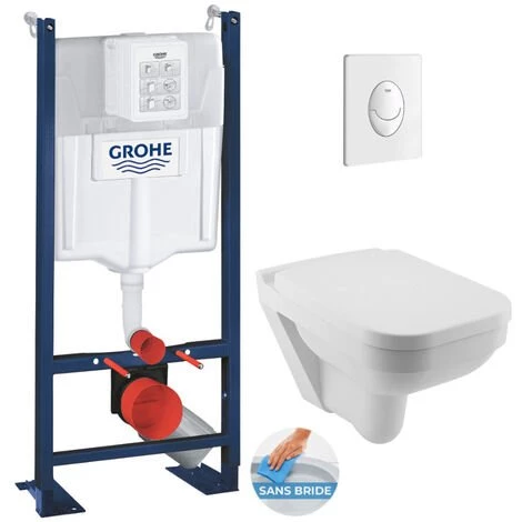 Grohe Pack WC Bâti Autoportant Rapid SL + WC Sans Bride Serel + Abattant Softclose + Plaque Blanche (ProjectSA26-3) 3 Grohe Pack WC Bâti Autoportant Rapid SL + WC Sans Bride Serel + Abattant Softclose + Plaque Blanche (ProjectSA26-3)