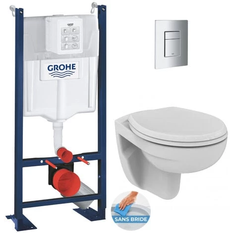 Grohe Pack WC Bâti Autoportant + WC Porcher Rimless + Abattant + Plaque Chrome Mat (ProjectPorcher-5) 3 Grohe Pack WC Bâti Autoportant + WC Porcher Rimless + Abattant + Plaque Chrome Mat (ProjectPorcher-5)