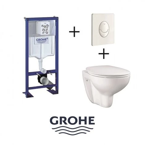 Pack WC Grohe Rapid SL + Cuvette GROHE Sans Bride Bau Ceramic + Plaque Blanche 4 Pack WC Grohe Rapid SL + Cuvette GROHE Sans Bride Bau Ceramic + Plaque Blanche – Image 2