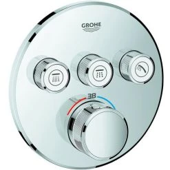 Thermostat GROHTHERM SMARTCONTROL Rond, 3 Robinets D'arrêt Graphite Dur Brossé GROHE