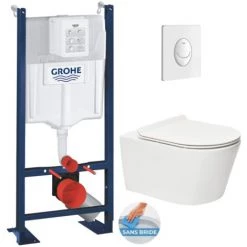 Grohe Pack WC Rapid SL Autoportant + WC Sans Bride SAT Brevis + Abattant Ultra-fin Softclose Plaque Blanche (ProjectBrevis-3)