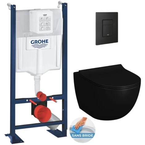 Grohe Pack WC Bâti Autoportant Rapid SL + WC Sans Bride Infinitio 2.0 Noir Mat + Abattant Softclose + Plaque Noir Mat 3 Grohe Pack WC Bâti Autoportant Rapid SL + WC Sans Bride Infinitio 2.0 Noir Mat + Abattant Softclose + Plaque Noir Mat