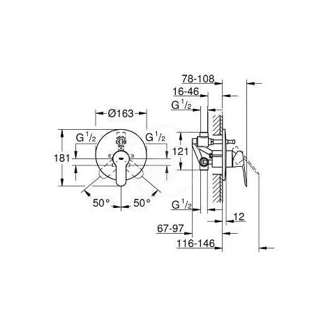 Grohe BauEdge Mitigeur Bain/Douche, Avec Levier, Chrome (MitigeurBD3) 5 Grohe BauEdge Mitigeur Bain/Douche, Avec Levier, Chrome (MitigeurBD3) â Image 3