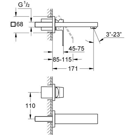 GROHE Eurocube Façade Mitigeur Lavabo 2 Trous Mural 4 GROHE Eurocube Façade Mitigeur Lavabo 2 Trous Mural – Image 2