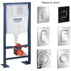 GROHE Bati Support Rapid SL Avec Plaque Commande, Plaque Commande Skate Air, Horizontal , Blanc Alpin