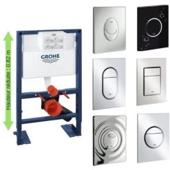 Bati Support Wc Hauteur Réduite Avec Plaque De Commande Grohe, Plaque Commande Skate Air, Horizontal , Blanc Alpin