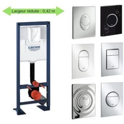 Bati Support Wc Largeur Réduite Avec Plaque De Commande Grohe, Plaque Commande Skate Cosmopolitan, Vertical , Chrome