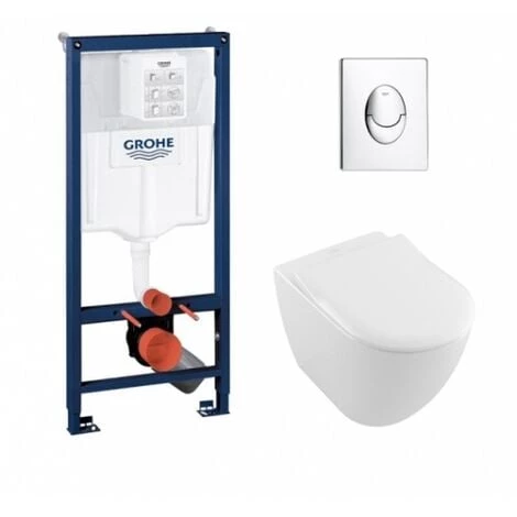 GROHE Pack WC Grohé Rapid SL Mural + Cuvette Subway 2.0 Sans Bride + Plaque Chromée Brillante 3 GROHE Pack WC Grohé Rapid SL Mural + Cuvette Subway 2.0 Sans Bride + Plaque Chromée Brillante